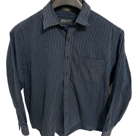 Lyle & Scott Casual Shirt Mens Large Striped Button Down Collared Blue - Picture 1 of 6